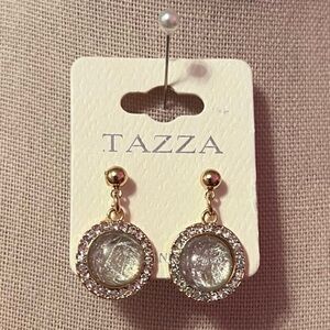 🪷 NWT Tazza Gold Rhinestone & Opal Drop Earrings